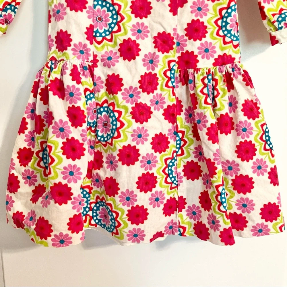Bonnie Jean long-sleeve white corduroy floral pink bow‎ dress girls Sz 4T
